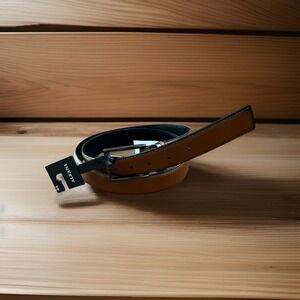 Alfani Mens Belt Tan Faux Leather 44 Bronze Hardware Classy Preppy Refined Dark